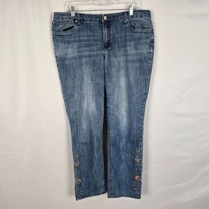 Christopher & Banks Jeans Women's 14 Blue Medium Wash Straight Rose Embroidering